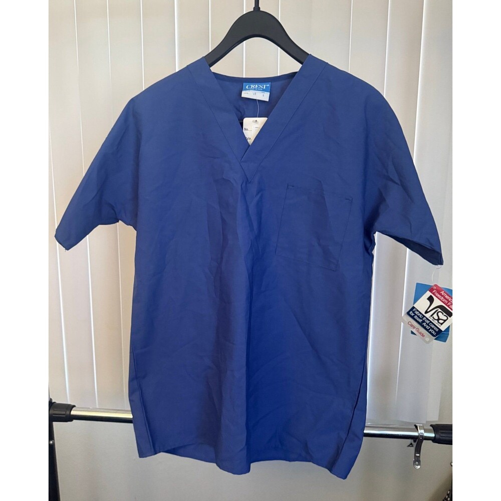 NWT Crest Unisex Blue V-Neck Scrub Top Size Small